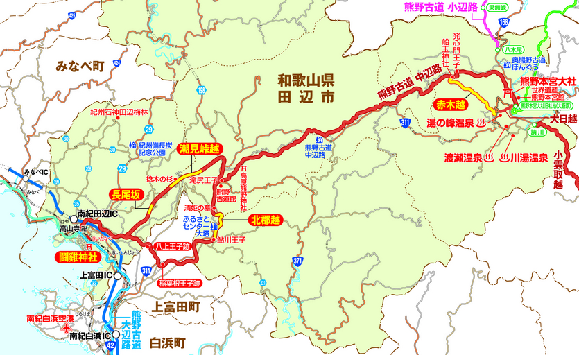 田辺市の追加登録資産の位置関係を示した地図