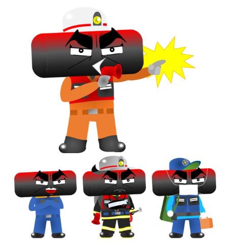 田辺市消防本部公式キャラクターのちょうたん隊長が救助服などを着て立っているイラスト