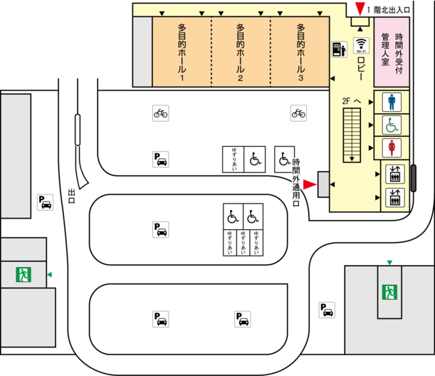 田辺市庁舎1階のフロアマップ