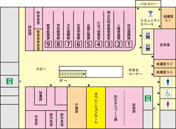 田辺市庁舎5階のフロアマップ