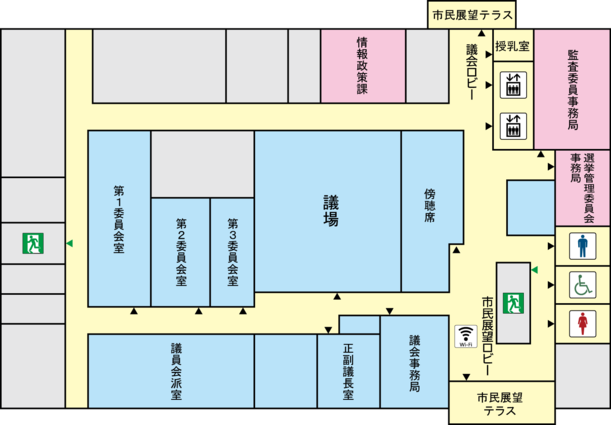 田辺市庁舎6階のフロアマップ