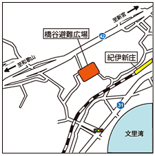橋谷避難広場の場所を示したマップ 詳細は以下です
