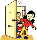 女性が不安そうな顔で家の扉を開けているイラスト