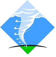 丘の上に竜巻が発生し大きく渦を巻いているイラスト