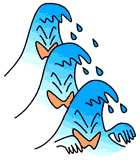 津波を模したキャラクターが前後に3体連なっているイラスト