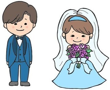 タキシードとウェディングドレス姿の新郎新婦のイラスト