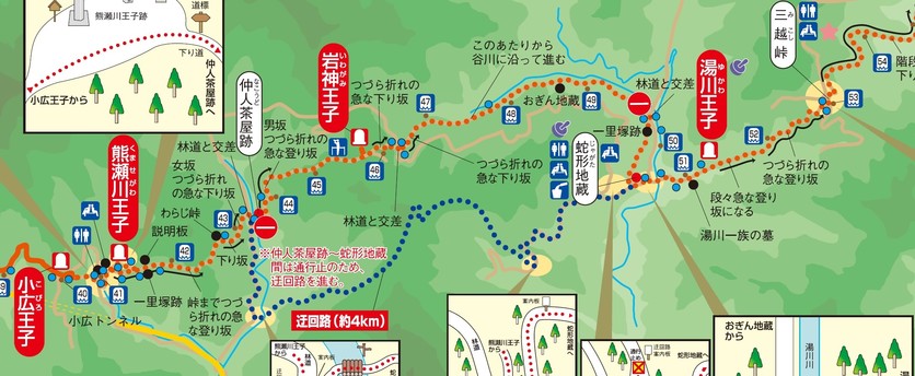 継桜王子～熊野本宮大社区間の迂回路の案内図