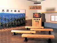 部屋の一角に設置されたモニターと、その前に並べられた長椅子の写真