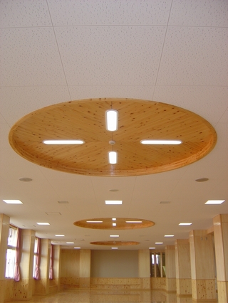 天井に丸くはめられた木枠の写真