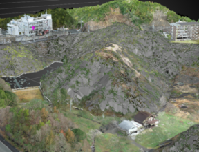 山の木々が削がれ山肌が露わになっている3Dモデル図