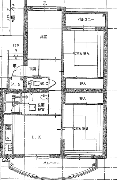 和室や洋室のある家屋の間取り図