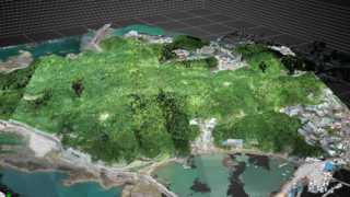 山が連なっている一帯を上側から捉えた3Dモデル図