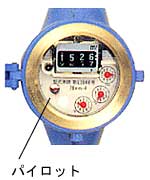 水道メーターのパイロットの位置を示した写真