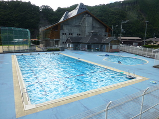 屋外プールと幼児用プールが併設されている写真