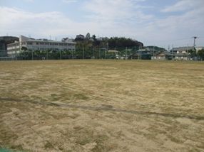 芝が薄く生えている屋外グラウンドの写真