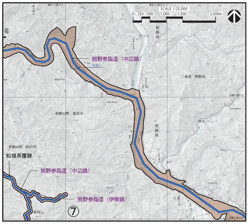 新宮市と熊野市に挟まれた熊野参詣道(中辺路)周辺の地図