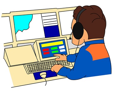 ヘッドセットを装着した男性が、機械のパネルを操作を行っているイラスト