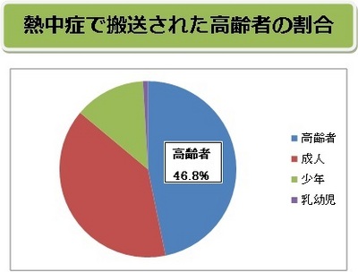 熱中症で搬送された高齢者の割合の円グラフ 詳細は以下