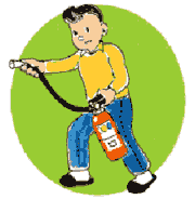 消火器のホースを構える男性のイラスト